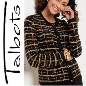 Talbots Black and Gold Boucle Plaide Cardigan with Button Front, XL